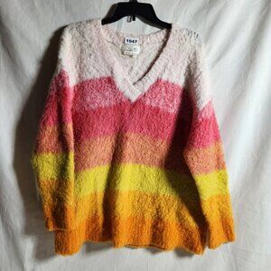 Anthropologie Simone Striped Wool Stretchy Pullover V-neck Sweater Fuzzy S